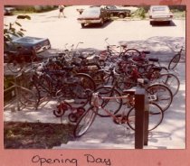 Full bike rack on library's opening day